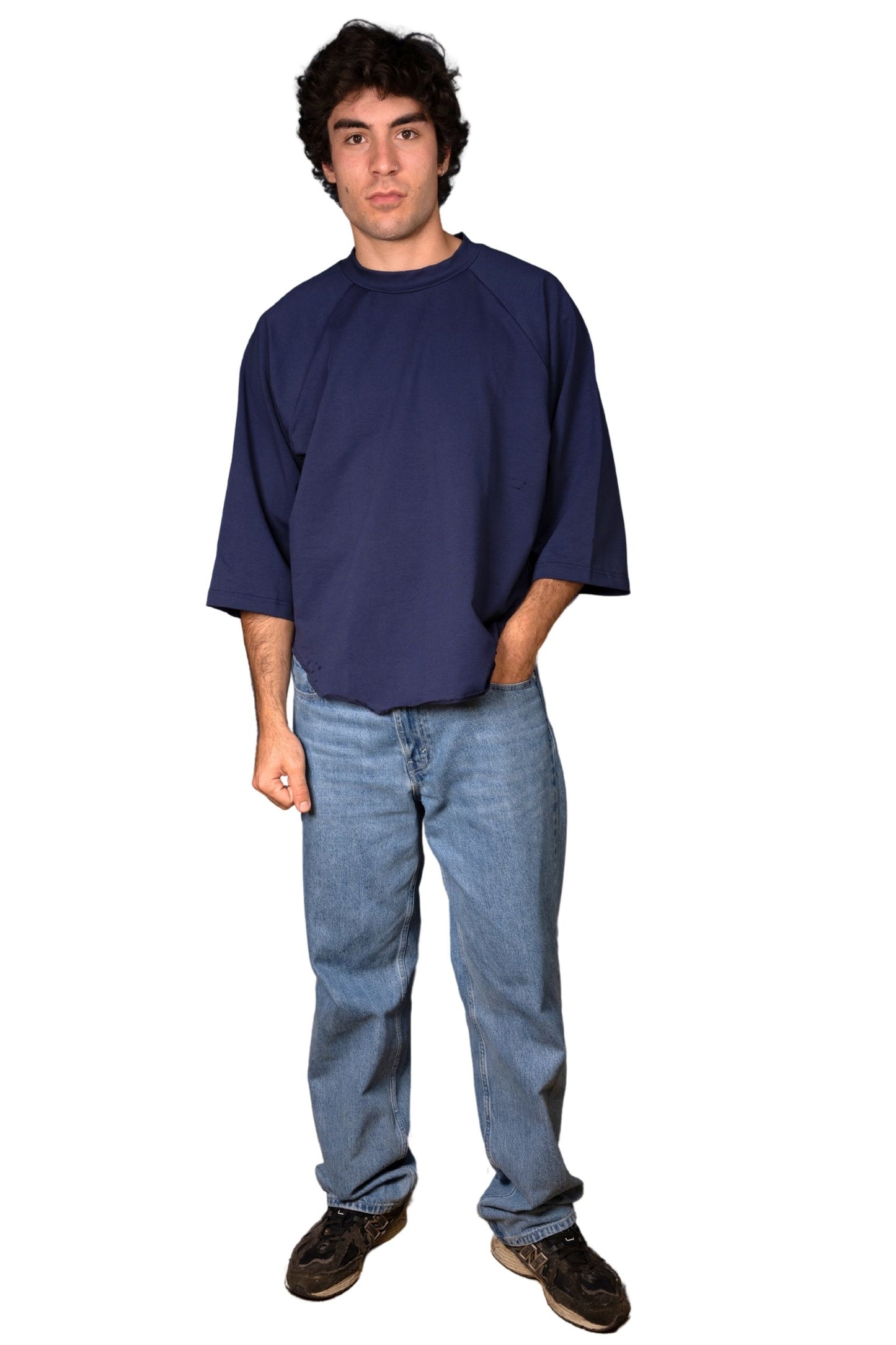 BLUE COTTON JERSEY STURDY "RAGLAN" T-SHIRT