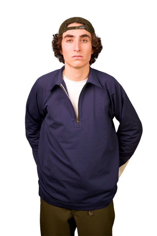 "OPEN" - POLO CASUAL BLU COTONE JERSEY FELPINA