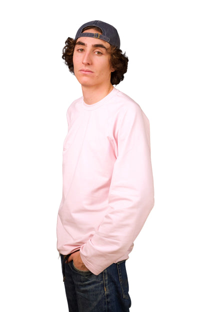 PINK COTTON JERSEY FLEECE LONG SLEEVE “RAGLAN” T-SHIRT