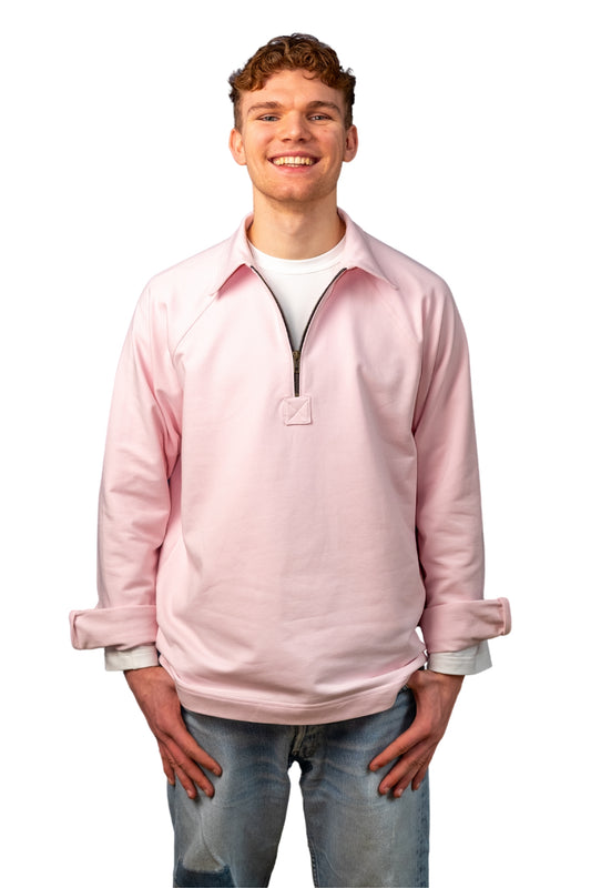 “OPEN” - PINK COTTON JERSEY SWEATSHIRT CASUAL POLO SHIRT