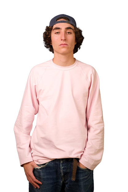 PINK COTTON JERSEY FLEECE LONG SLEEVE “RAGLAN” T-SHIRT