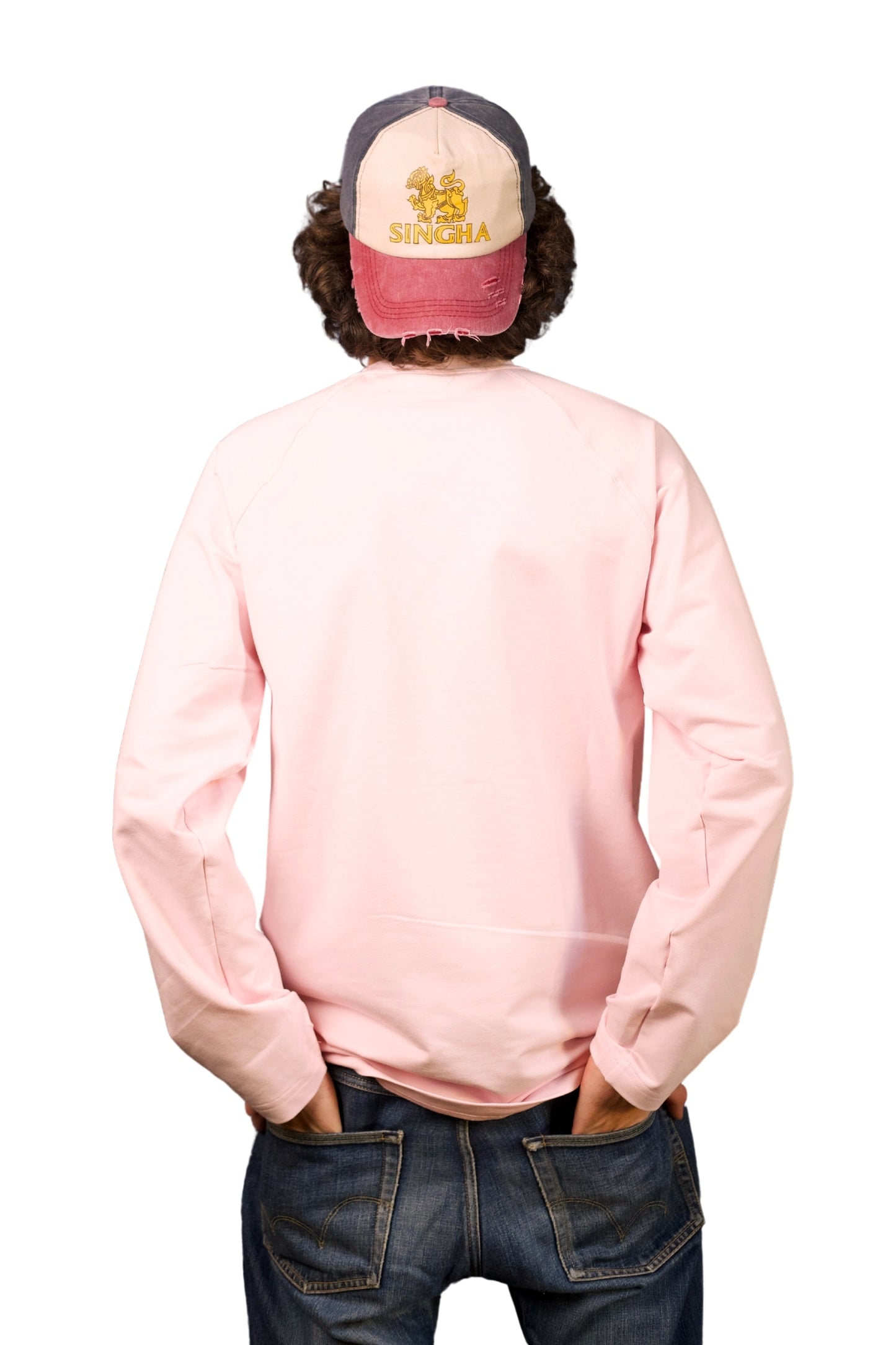 PINK COTTON JERSEY FLEECE LONG SLEEVE “RAGLAN” T-SHIRT