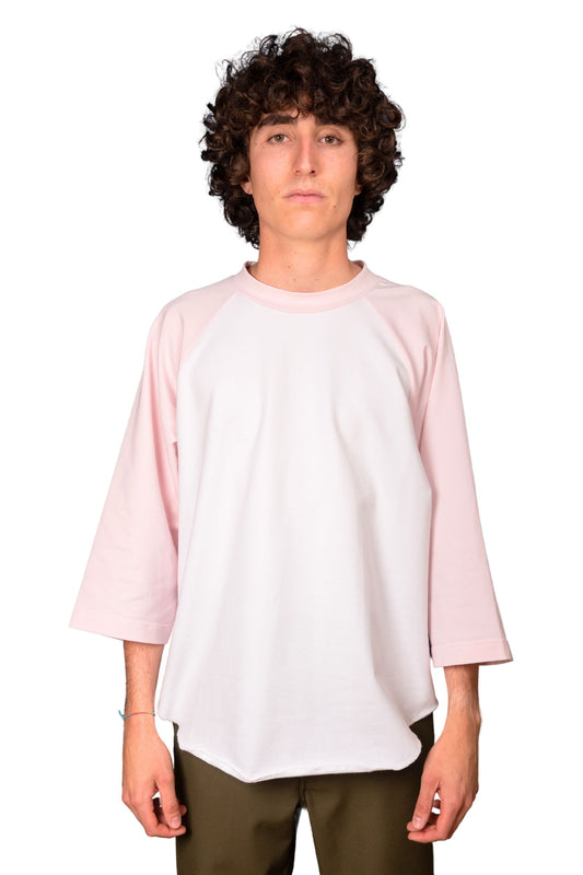 WHITE/PINK COTTON JERSEY STURDY "RAGLAN" T-SHIRT
