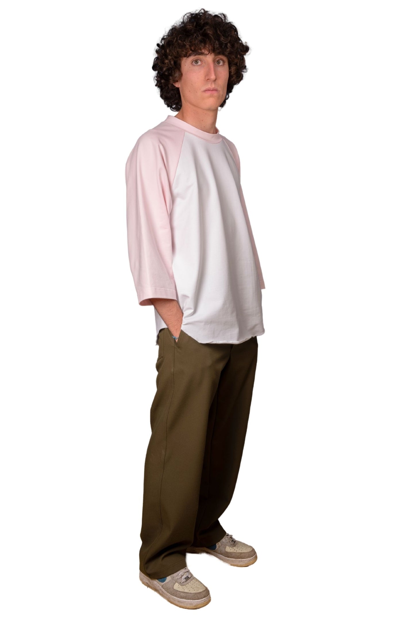 WHITE/PINK COTTON JERSEY STURDY "RAGLAN" T-SHIRT