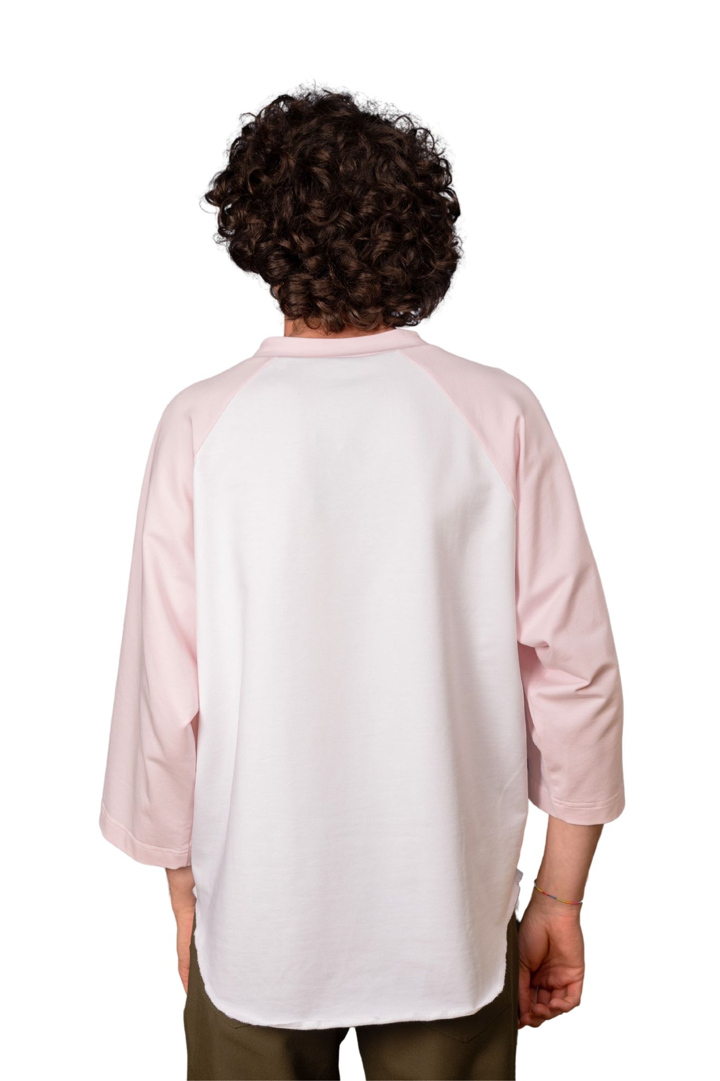 WHITE/PINK COTTON JERSEY STURDY "RAGLAN" T-SHIRT