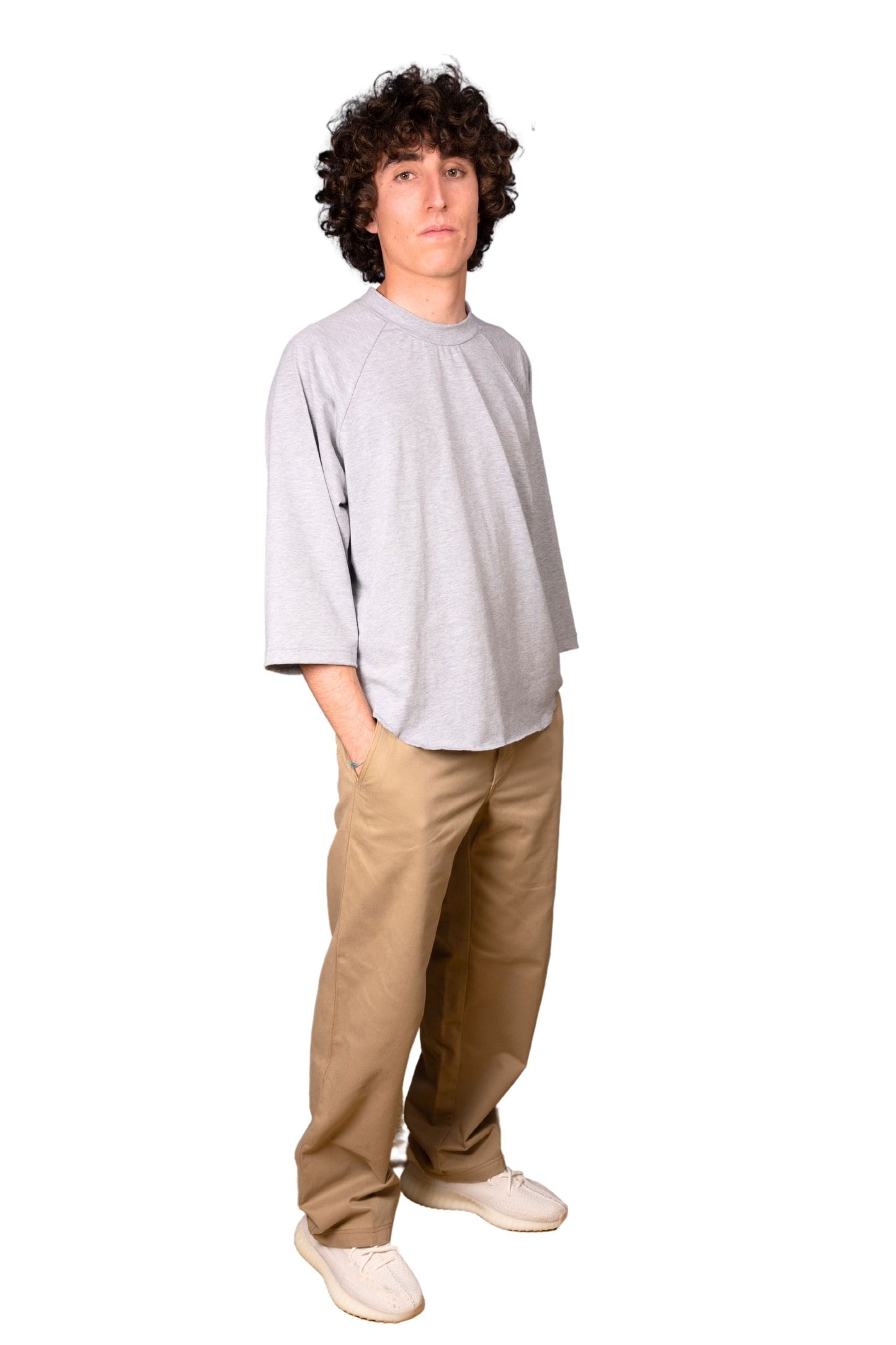 GRAY COTTON JERSEY "RAGLAN" T-SHIRT