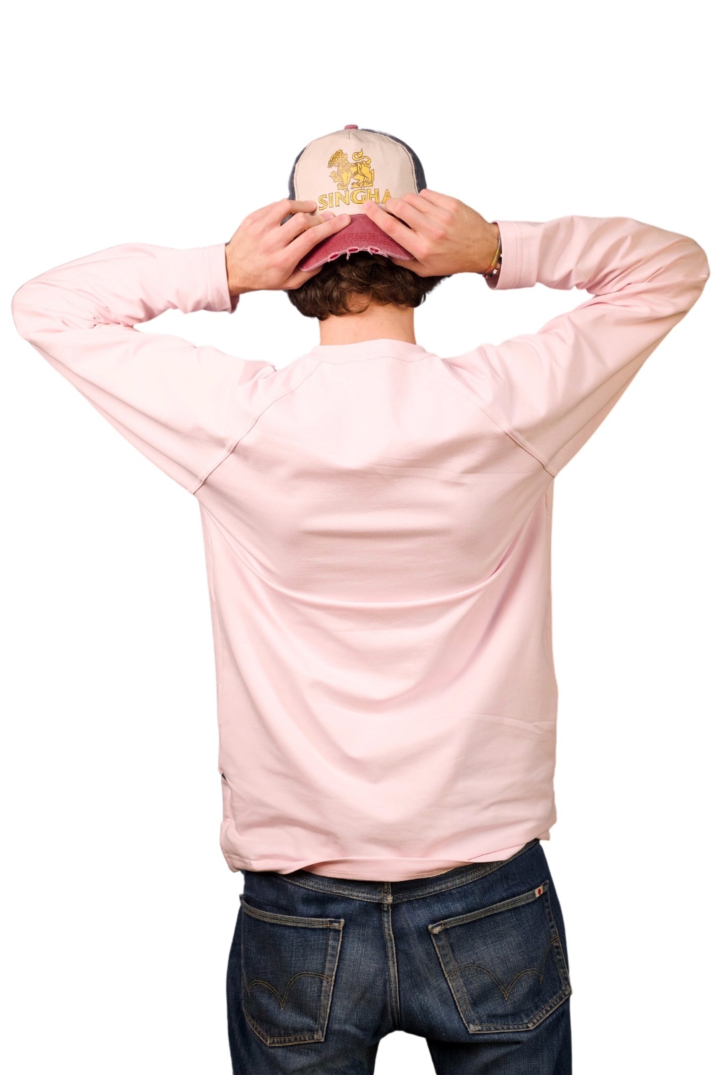 PINK COTTON JERSEY FLEECE LONG SLEEVE “RAGLAN” T-SHIRT