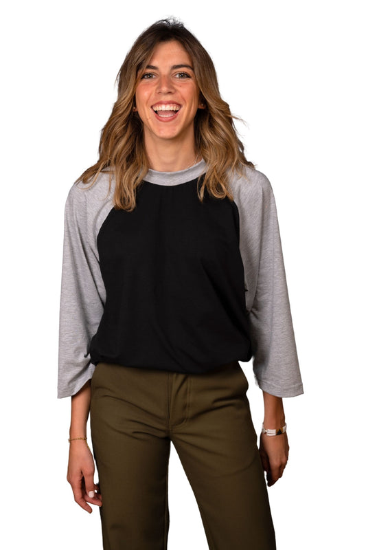 BLACK/GRAY COTTON JERSEY "RAGLAN" T-SHIRT