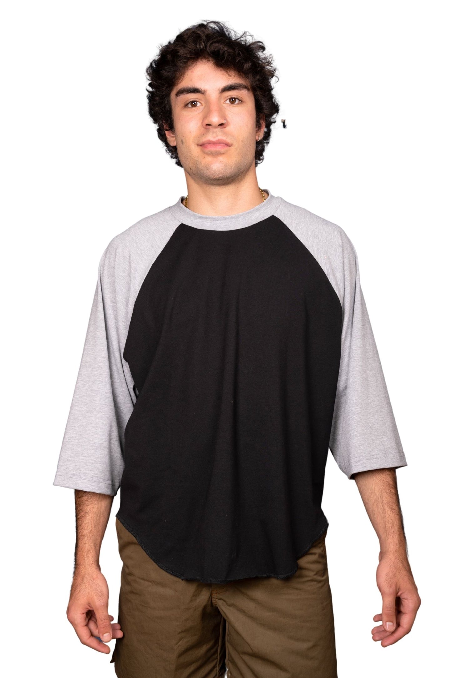 BLACK/GRAY COTTON JERSEY "RAGLAN" T-SHIRT
