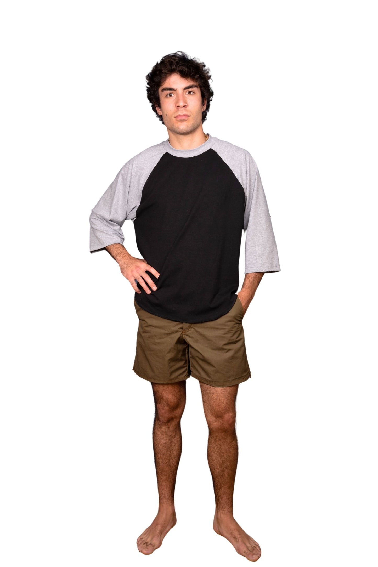 BLACK/GRAY COTTON JERSEY "RAGLAN" T-SHIRT