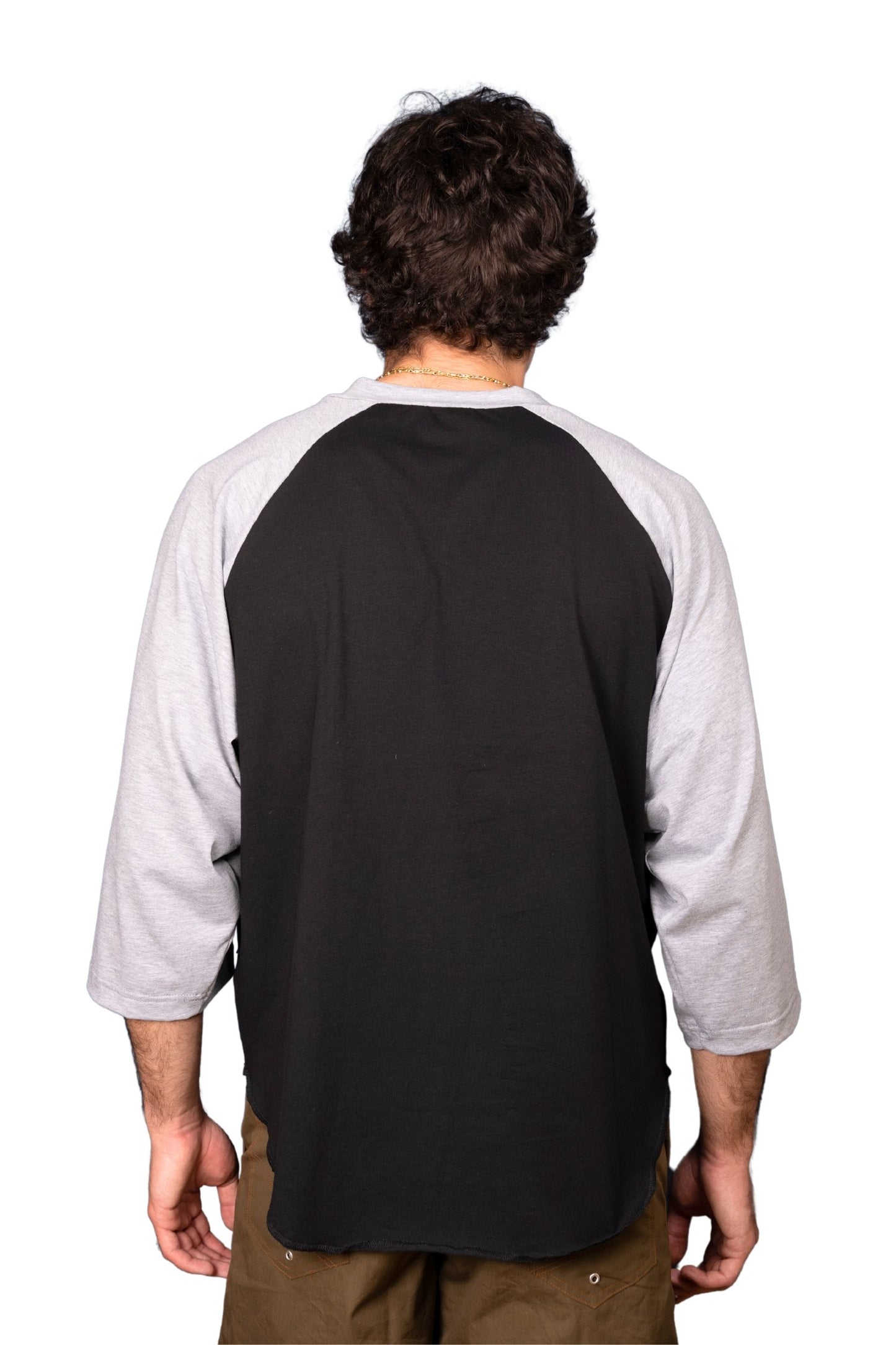 BLACK/GRAY COTTON JERSEY "RAGLAN" T-SHIRT