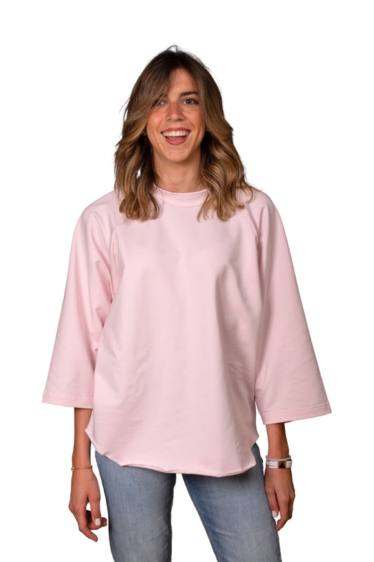 PINK COTTON JERSEY FLEECE "RAGLAN" T-SHIRT