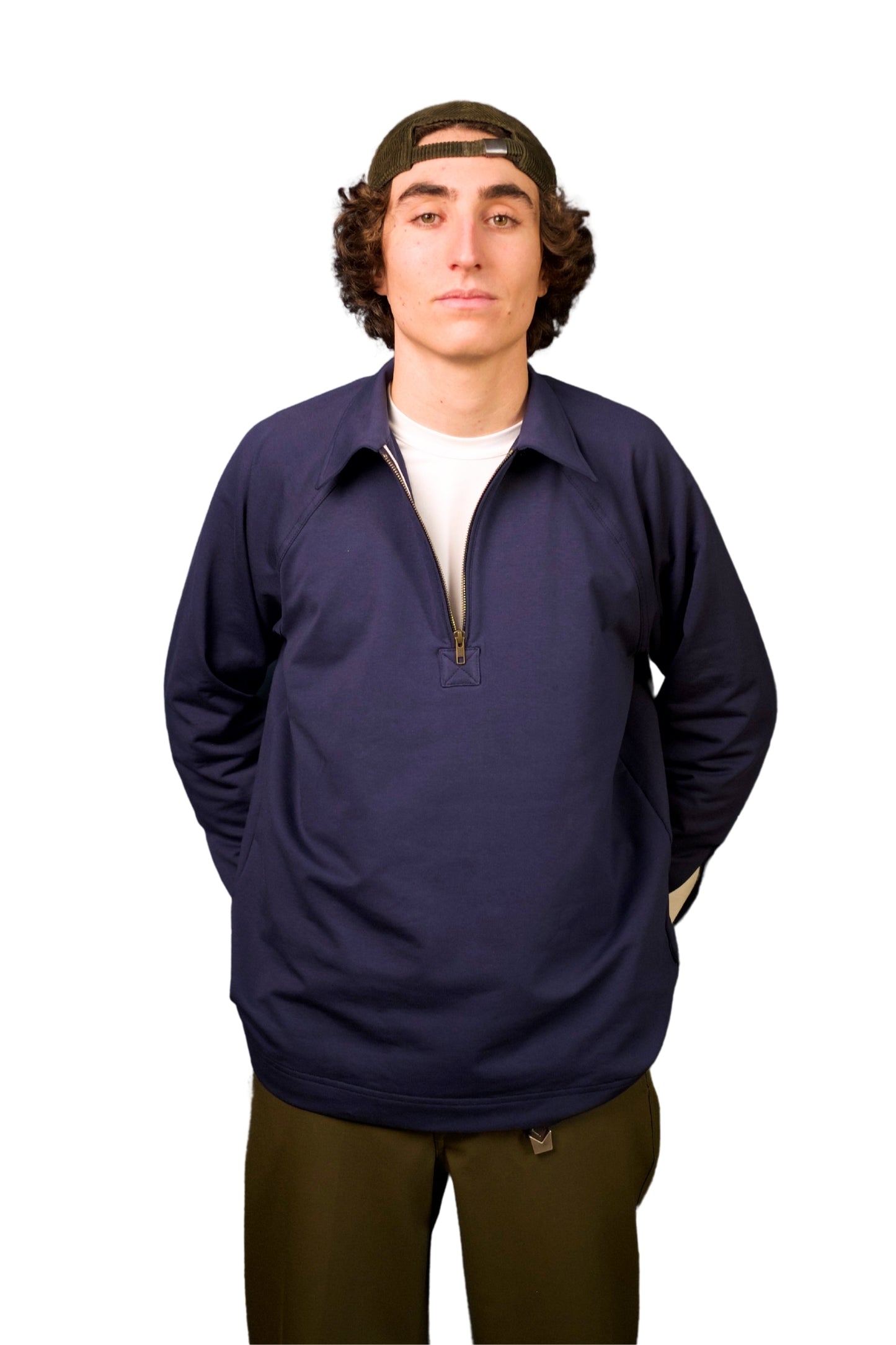 “OPEN” - BLUE COTTON JERSEY SWEATSHIRT CASUAL POLO SHIRT