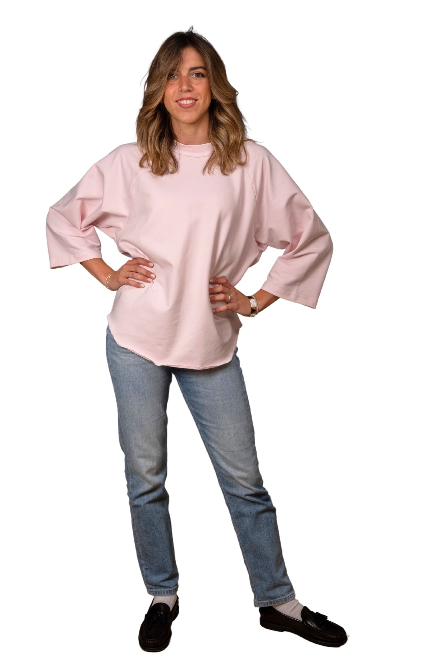 T-SHIRT "RAGLAN" ROSA COTONE JERSEY FELPATO
