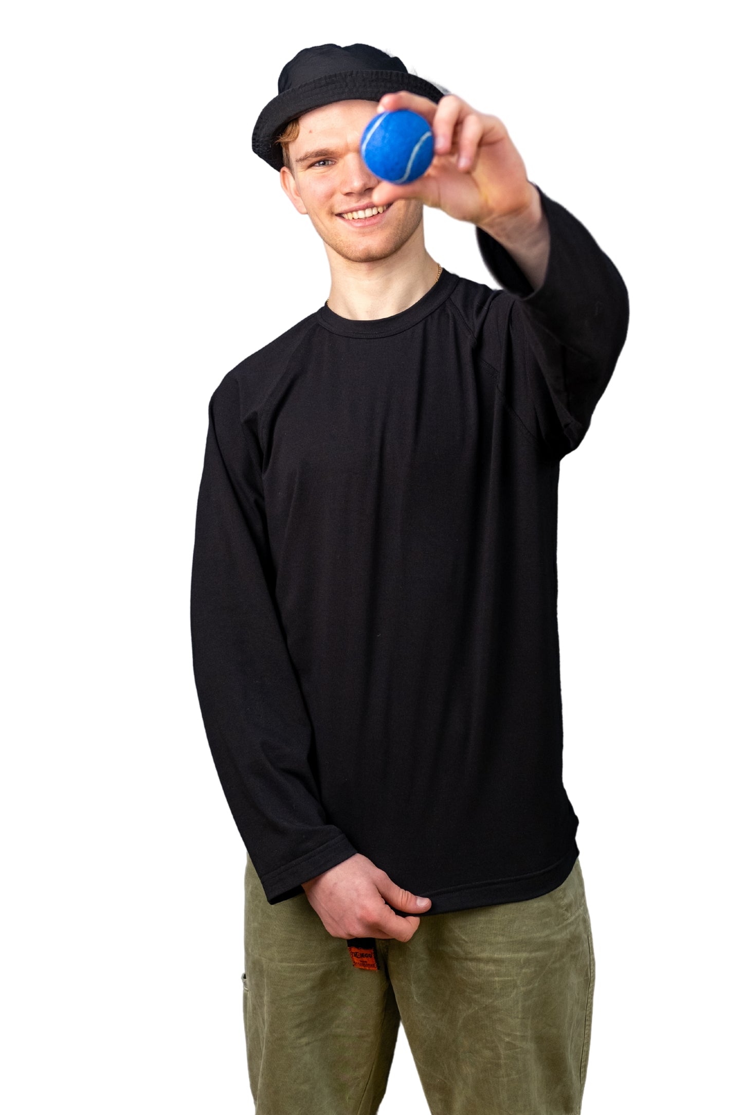 BLACK COTTON JERSEY LONG SLEEVE “RAGLAN” T-SHIRT
