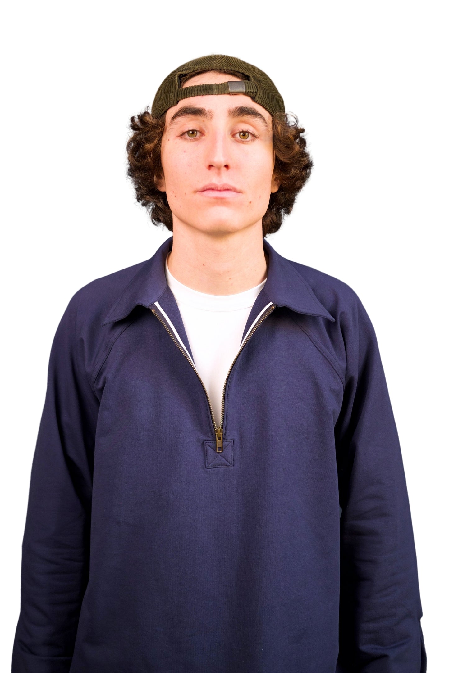 “OPEN” - BLUE COTTON JERSEY SWEATSHIRT CASUAL POLO SHIRT