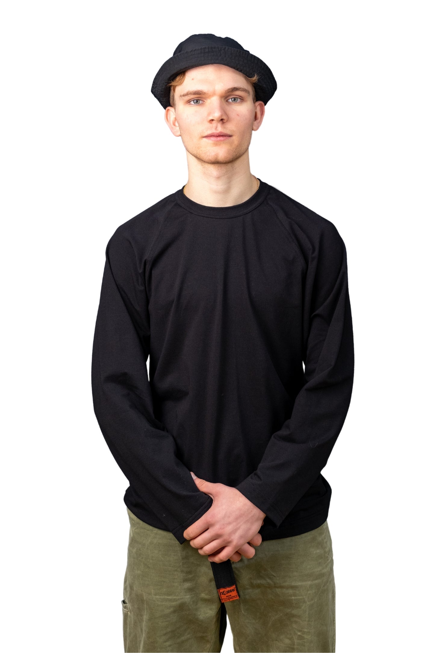 BLACK COTTON JERSEY LONG SLEEVE “RAGLAN” T-SHIRT