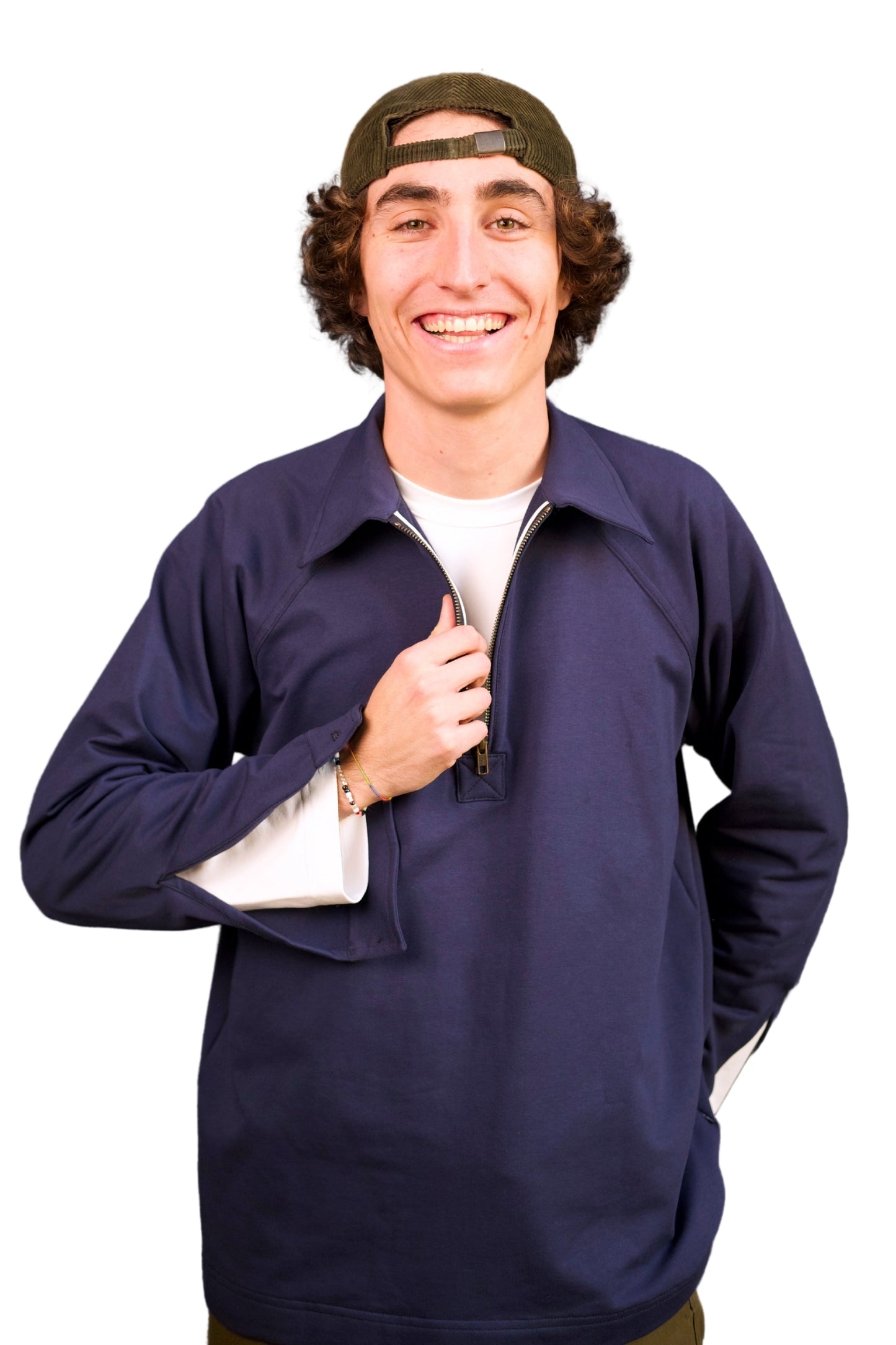 “OPEN” - BLUE COTTON JERSEY SWEATSHIRT CASUAL POLO SHIRT