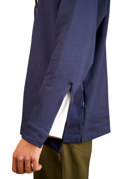 “OPEN” - BLUE COTTON JERSEY SWEATSHIRT CASUAL POLO SHIRT