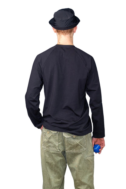 BLACK COTTON JERSEY LONG SLEEVE “RAGLAN” T-SHIRT