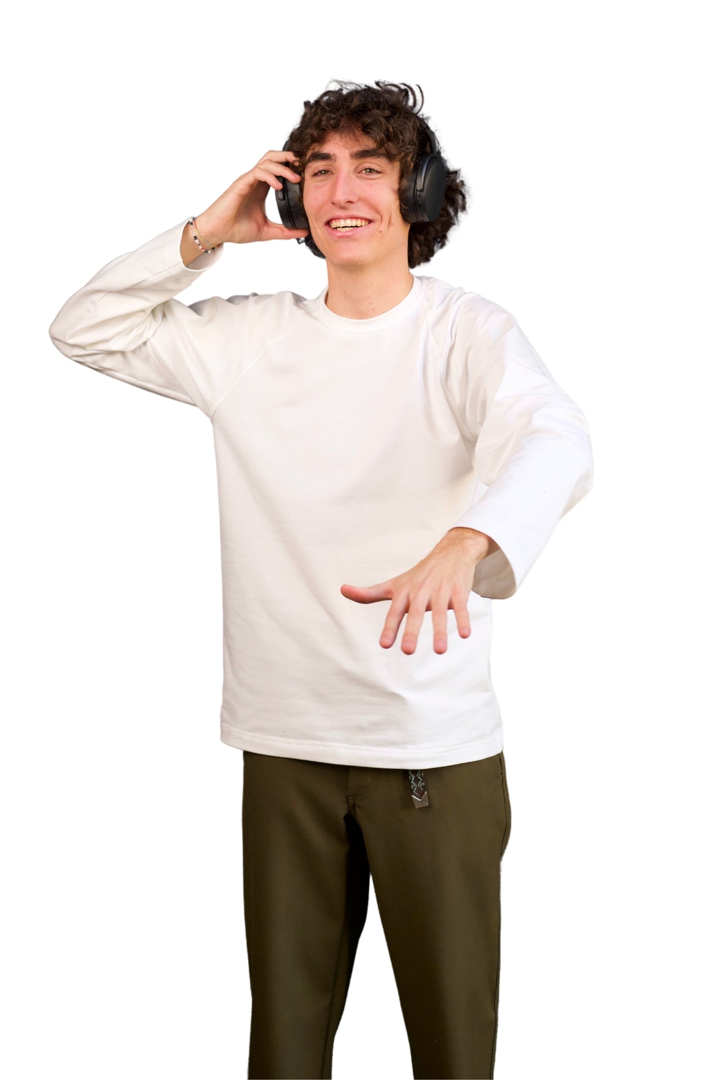 WHITE COTTON JERSEY FLEECE LONG SLEEVE “RAGLAN” T-SHIRT