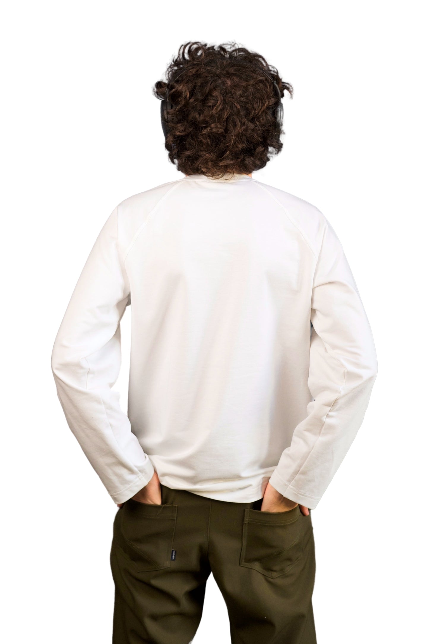 WHITE COTTON JERSEY FLEECE LONG SLEEVE “RAGLAN” T-SHIRT