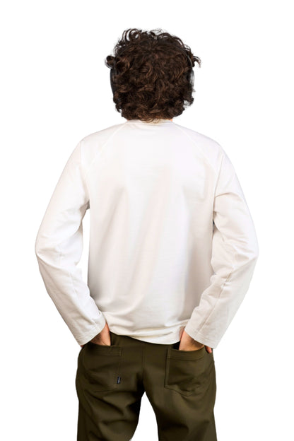 WHITE COTTON JERSEY FLEECE LONG SLEEVE “RAGLAN” T-SHIRT