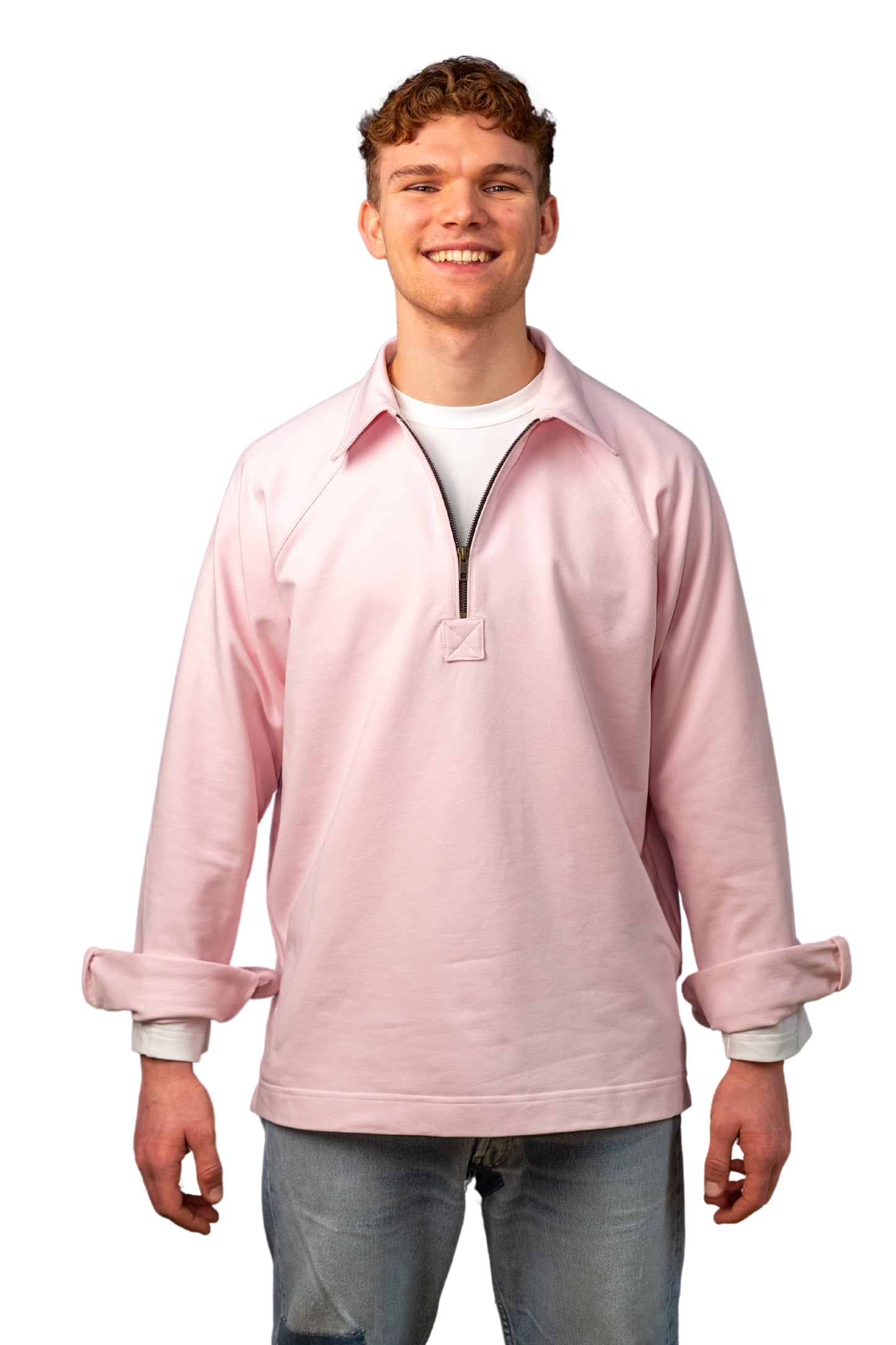 “OPEN” - PINK COTTON JERSEY SWEATSHIRT CASUAL POLO SHIRT