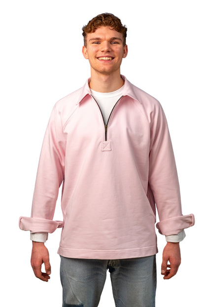 “OPEN” - PINK COTTON JERSEY SWEATSHIRT CASUAL POLO SHIRT