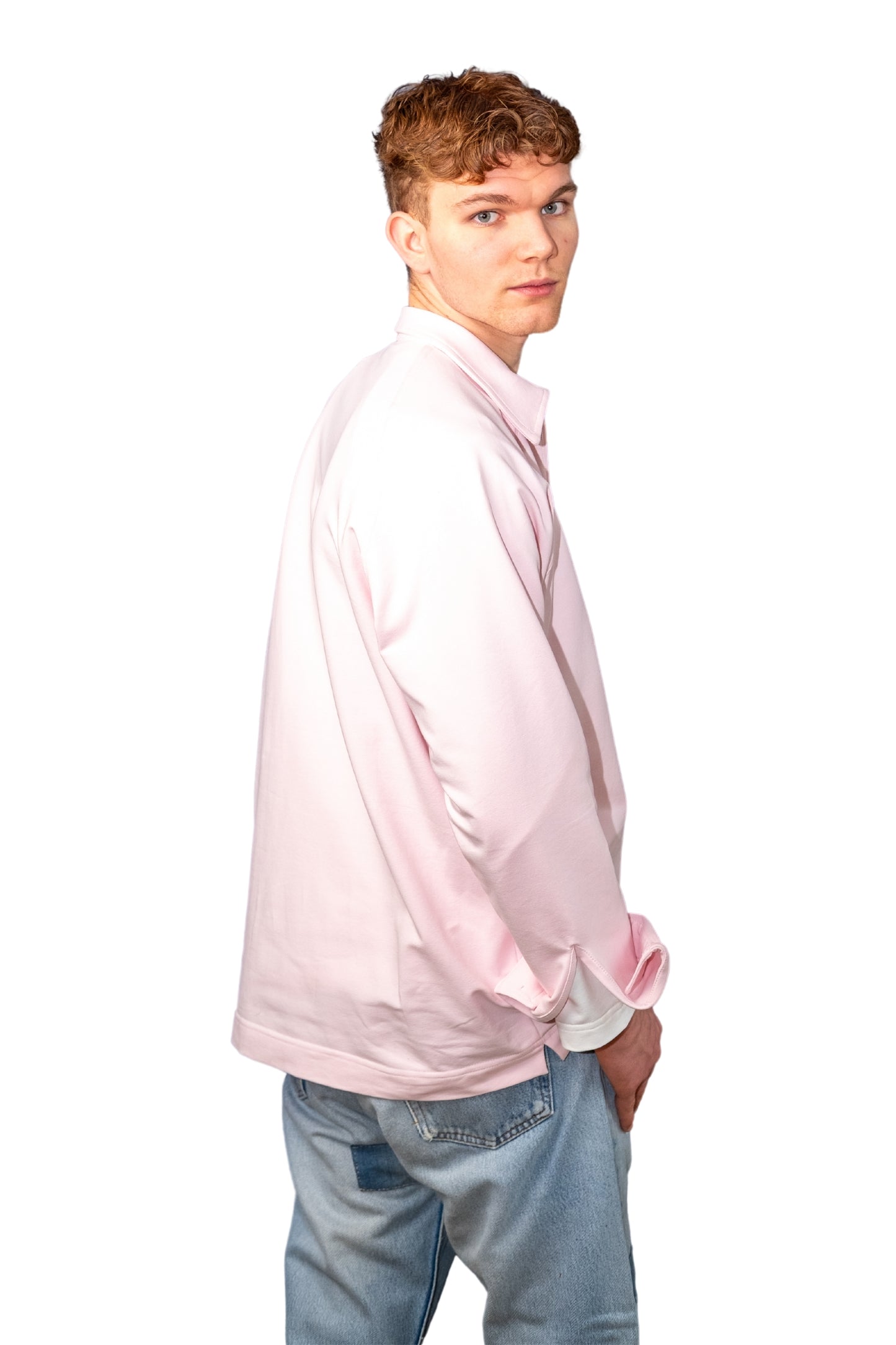 “OPEN” - PINK COTTON JERSEY SWEATSHIRT CASUAL POLO SHIRT