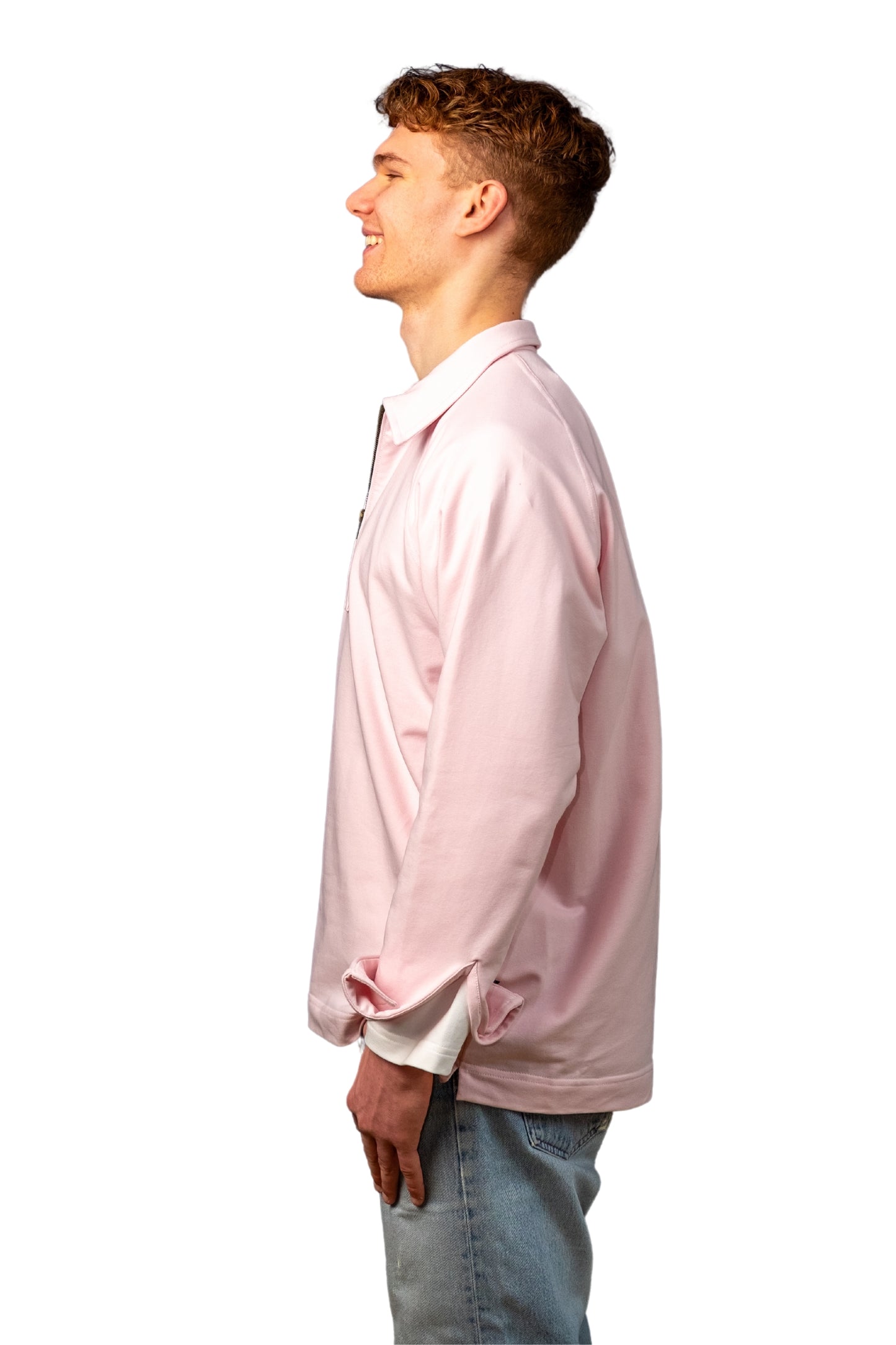 “OPEN” - PINK COTTON JERSEY SWEATSHIRT CASUAL POLO SHIRT