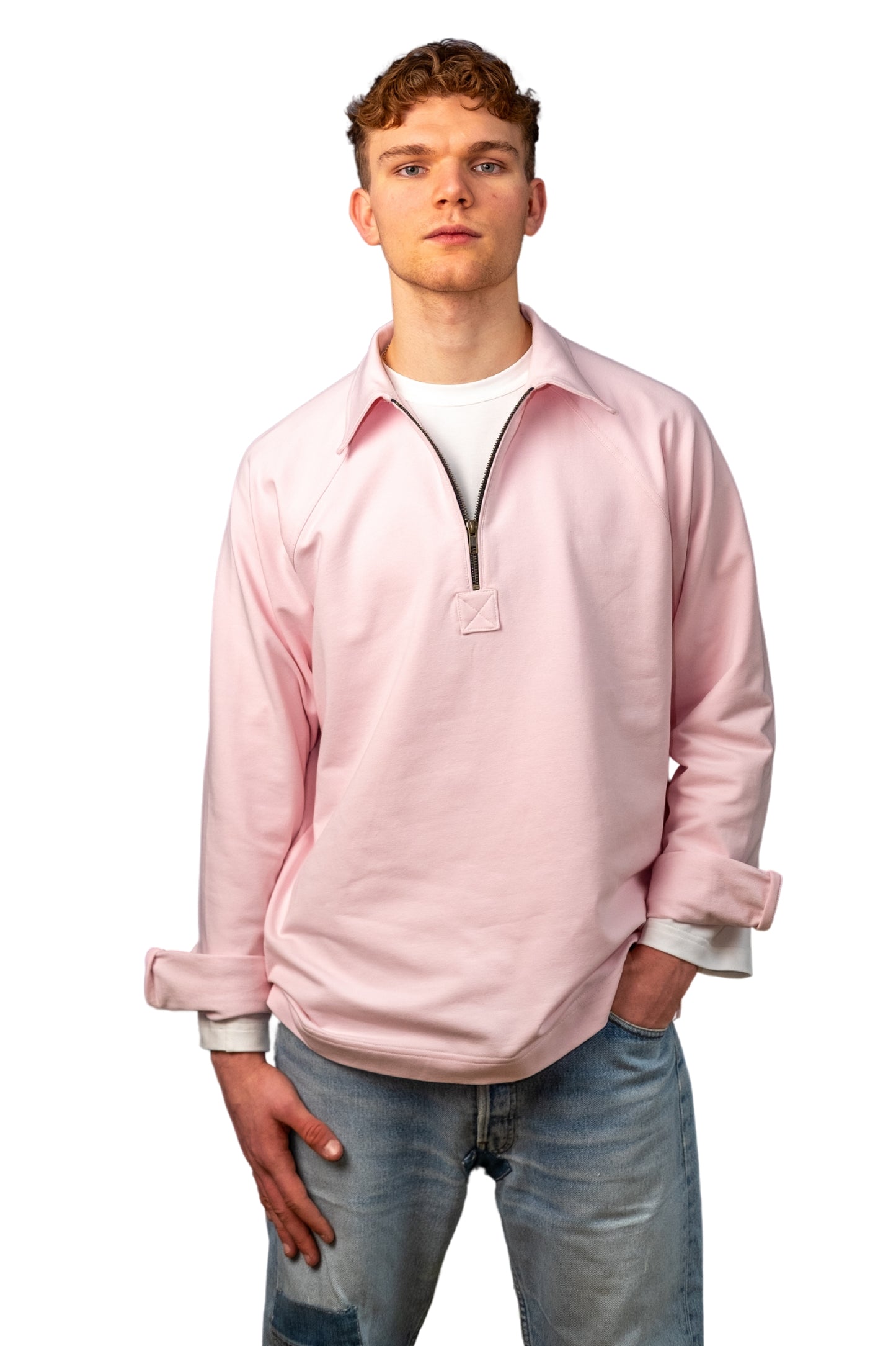 “OPEN” - PINK COTTON JERSEY SWEATSHIRT CASUAL POLO SHIRT