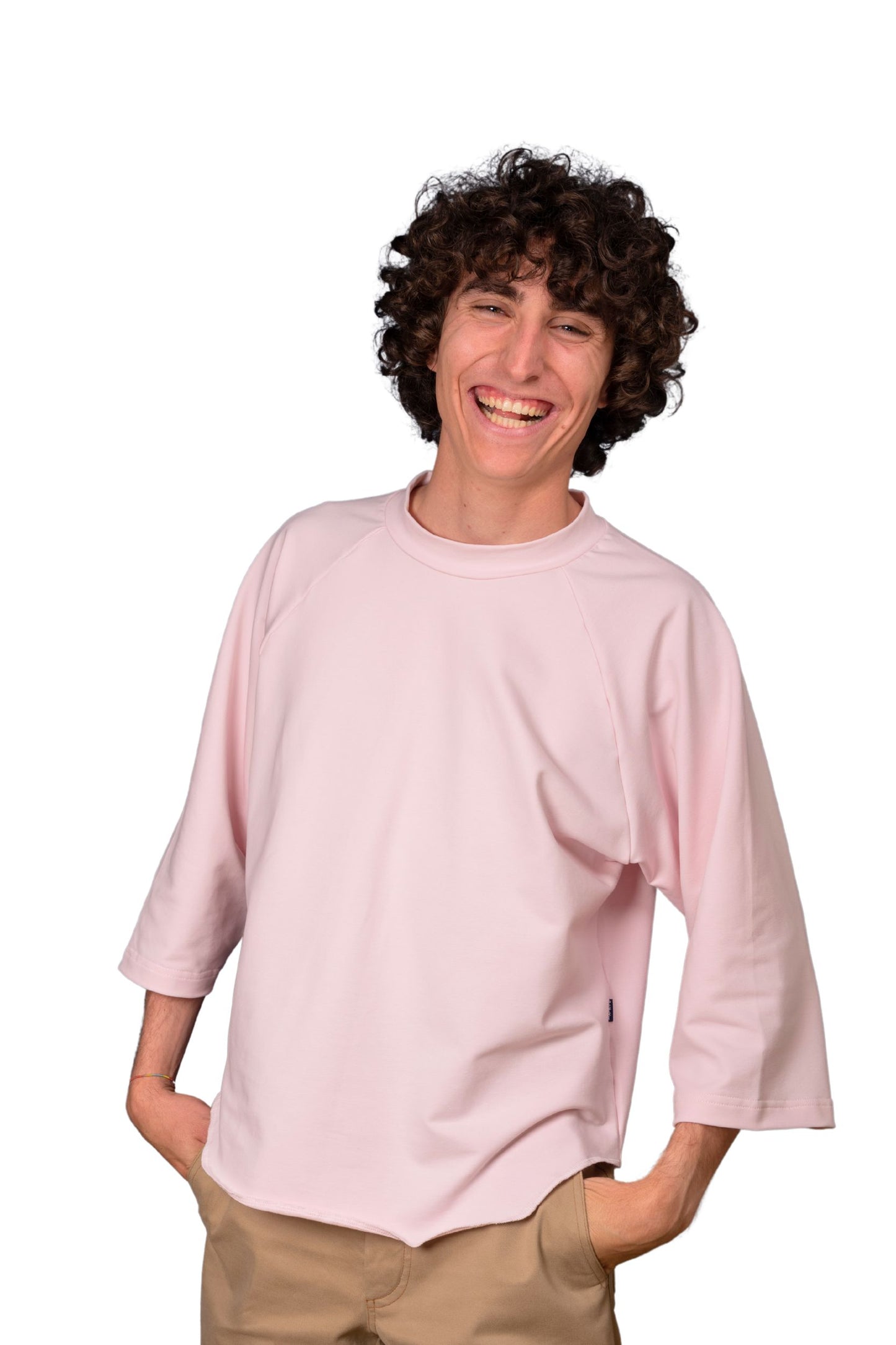T-SHIRT "RAGLAN" ROSA COTONE JERSEY FELPATO